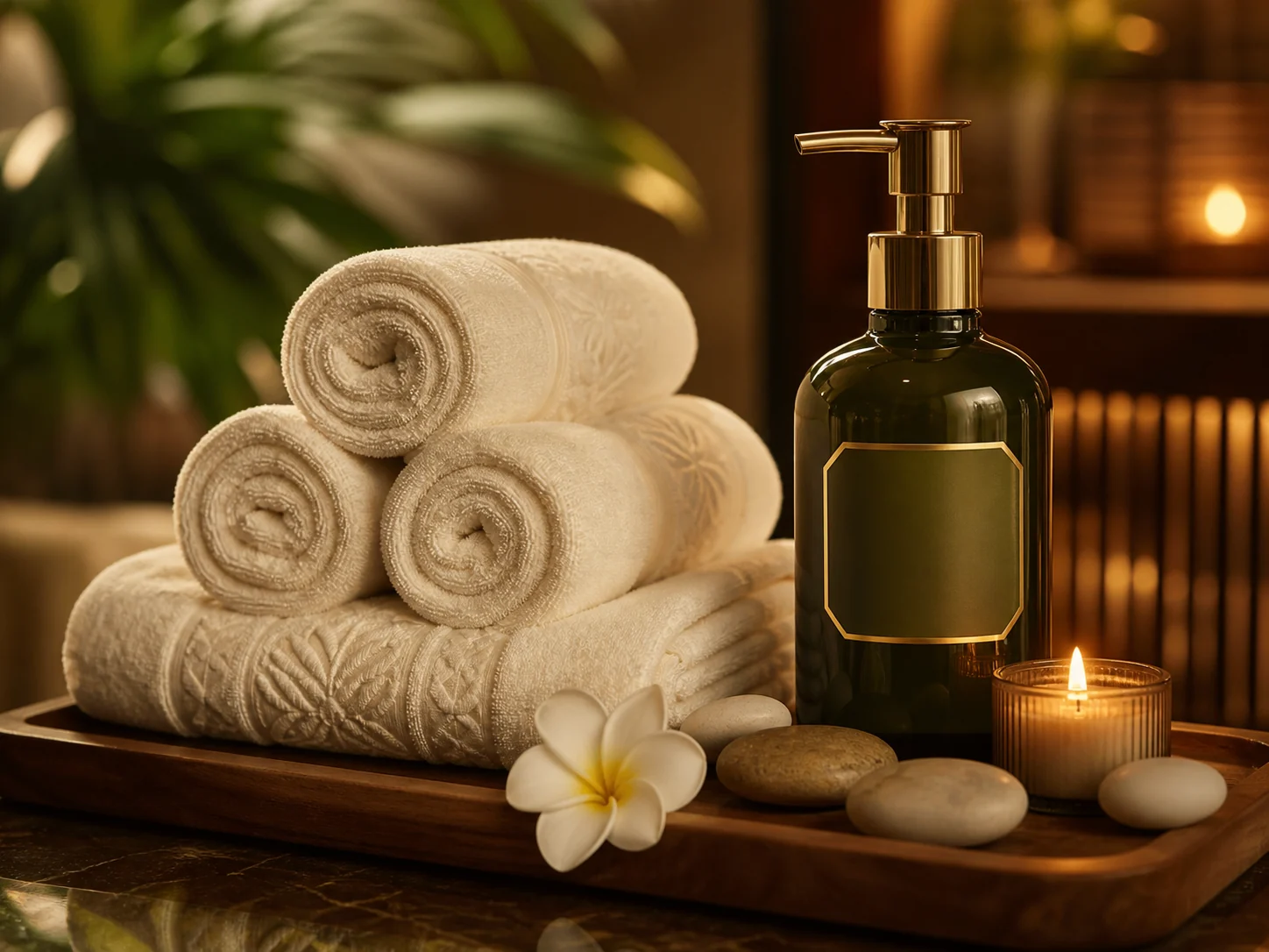 Toalhas, cosmético e elementos de spa do Instituto Bio Sa